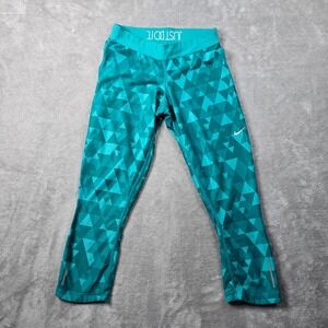 Nike Dri-FIT Leggings Womens Medium Teal Geometric Crop Just Do It Athletic Yoga